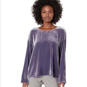 Eileen Fisher Top Blouse Velvet Silk Long Sleeve Relaxed Casual Holiday Lilac XS